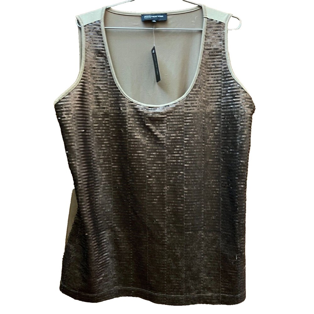 new jones new york womens size 1x Sequin Gold Blouse tank top holiday dressy top